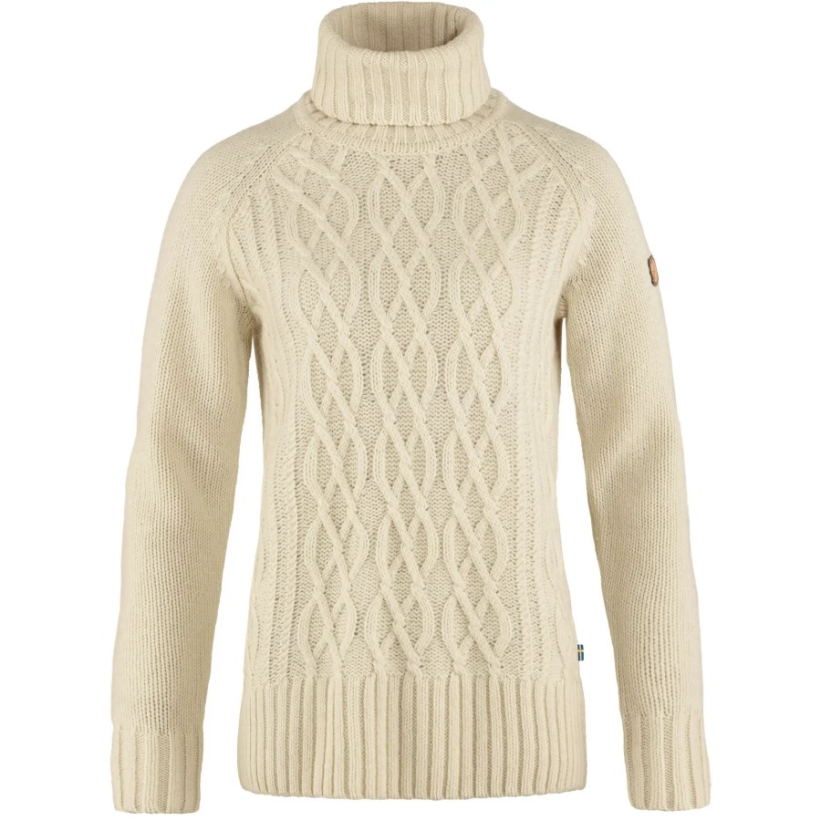 Chalk White Fjällräven Övik Cable Knit Roller Neck W