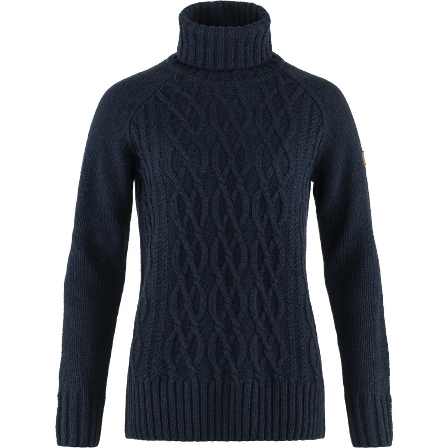 Dark Navy Övik Cable Knit Roller Neck W Fjällräven
