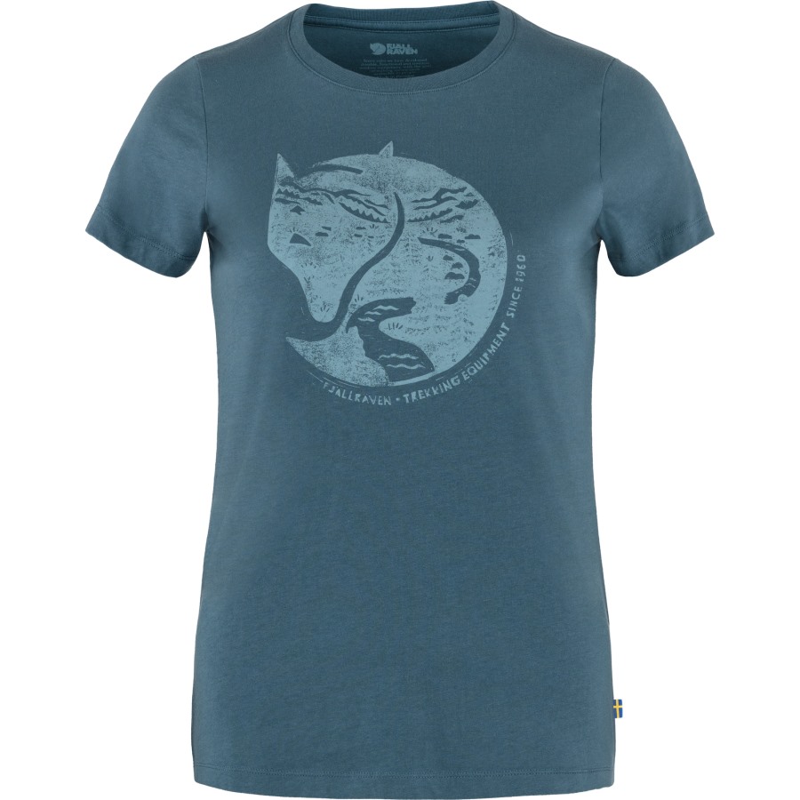 Arctic Fox Print T-Shirt W Fjällräven Brand Indigo Blue