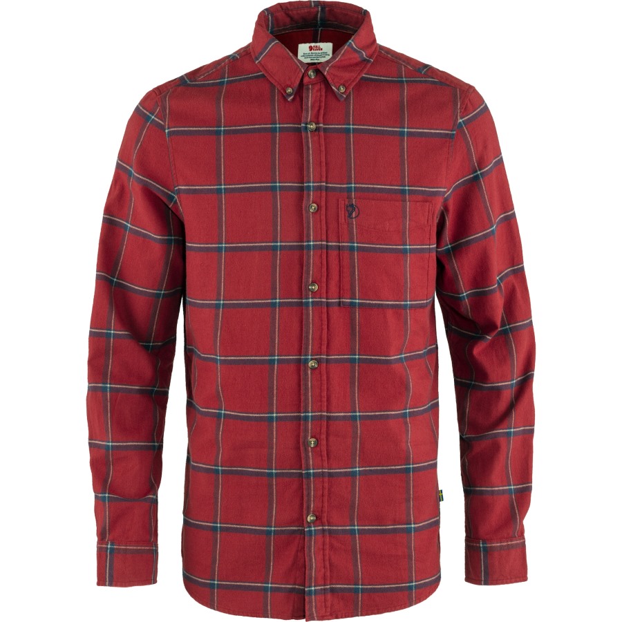 Fjällräven Brand Red Oak-Navy Övik Comfort Flannel Shirt M