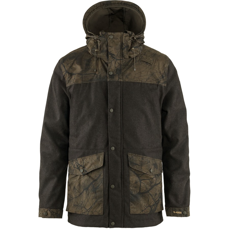 Dark Olive-Dark Olive Camo Fjällräven Brand Värmland Wool Jacket M