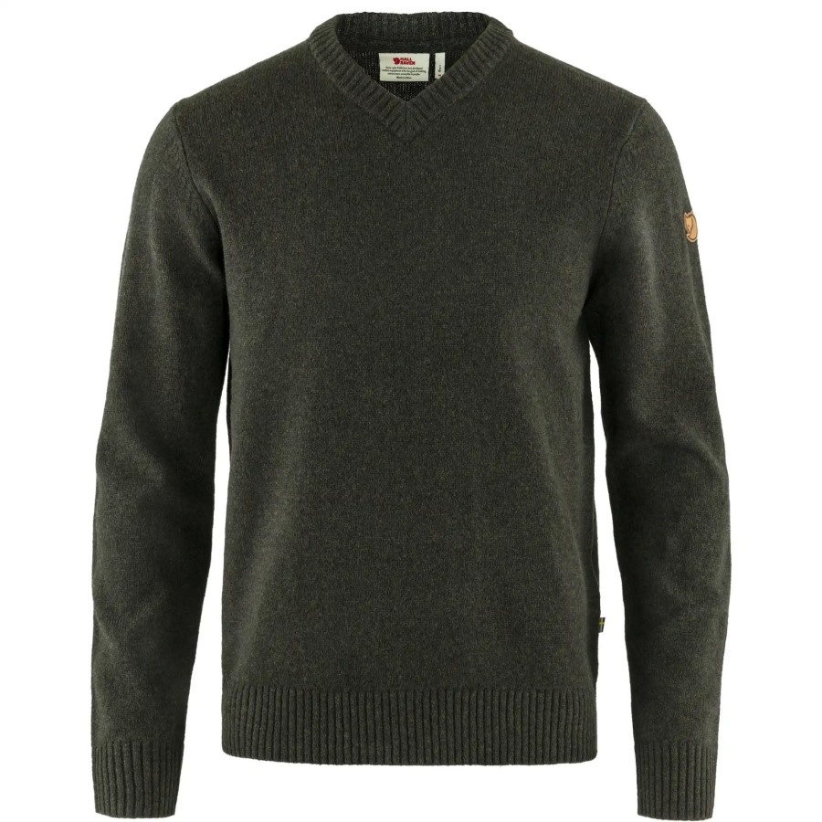 Dark Olive Fjällräven Övik V-Neck Sweater M