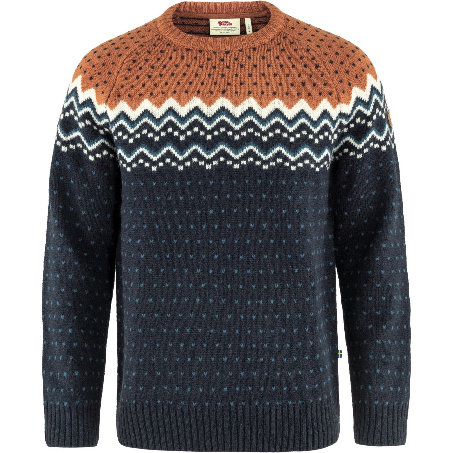 Dark Navy-Terracotta Brown Fjällräven Övik Knit Sweater M